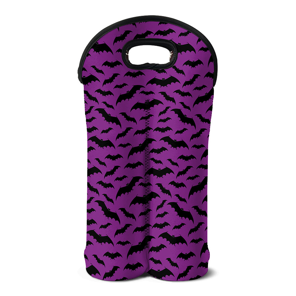 Purple And Black Halloween Bat Print Double Neoprene Wine Tote