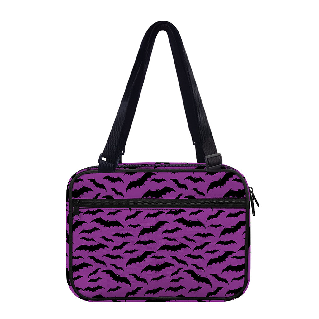 Purple And Black Halloween Bat Print Double Strap Bible Bag