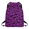 Purple And Black Halloween Bat Print Drawstring Backpack