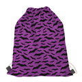 Purple And Black Halloween Bat Print Drawstring Bag