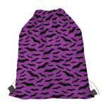Purple And Black Halloween Bat Print Drawstring Bag