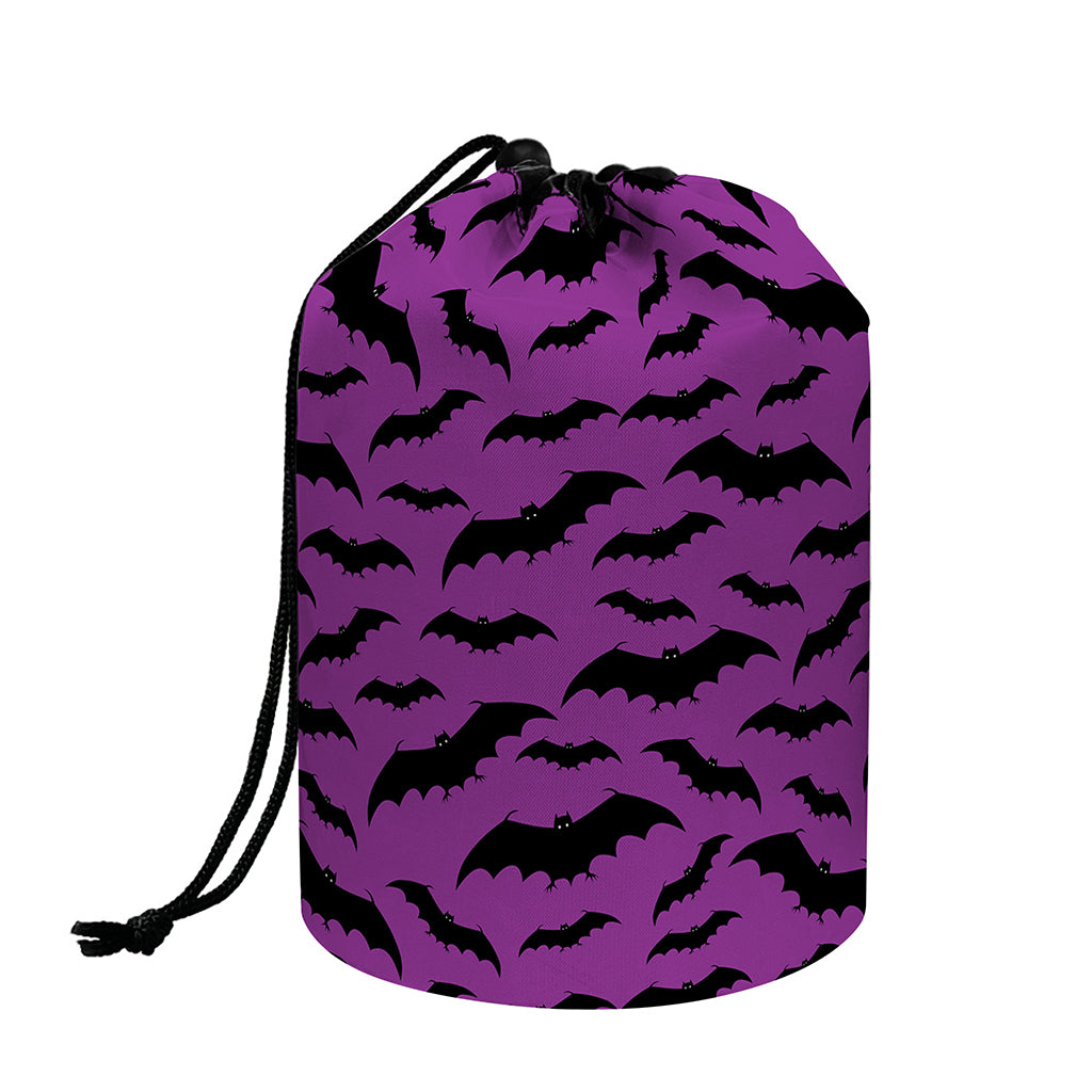 Purple And Black Halloween Bat Print Drawstring Makeup Bag