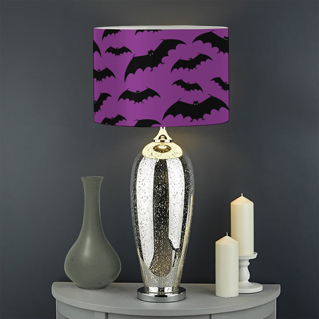 Purple And Black Halloween Bat Print Drum Lamp Shade