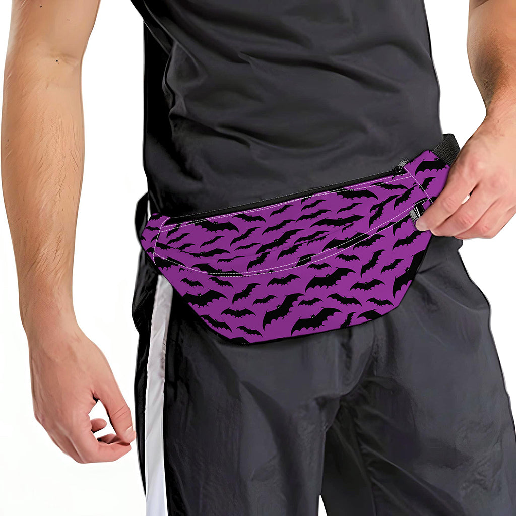 Purple And Black Halloween Bat Print Fanny Pack