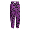 Purple And Black Halloween Bat Print Fleece Lined Knit Pants