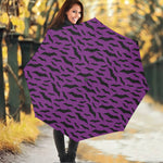 Purple And Black Halloween Bat Print Foldable Umbrella