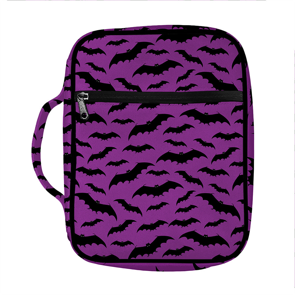 Purple And Black Halloween Bat Print Front Pocket Bible Bag