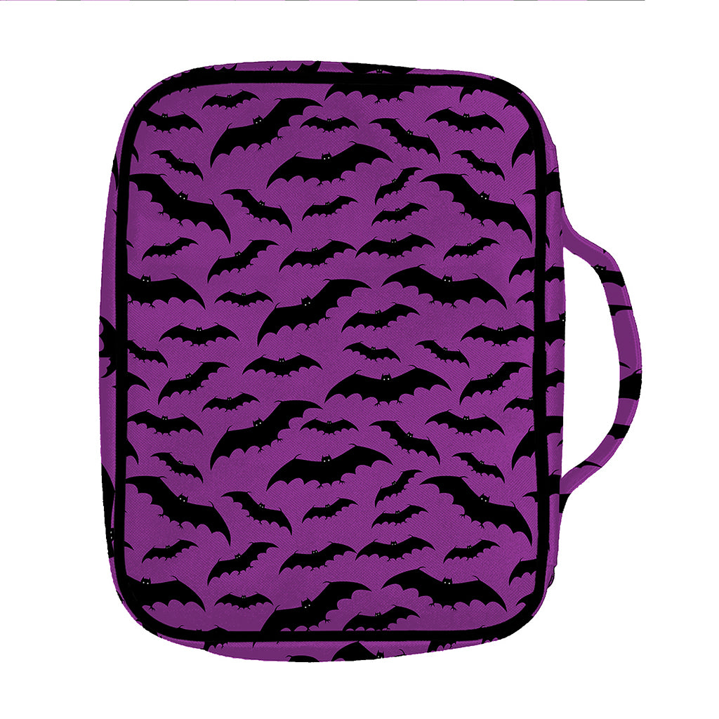 Purple And Black Halloween Bat Print Front Pocket Bible Bag