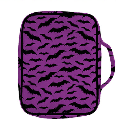 Purple And Black Halloween Bat Print Front Pocket Bible Bag