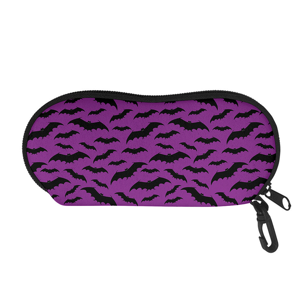 Purple And Black Halloween Bat Print Glasses Case