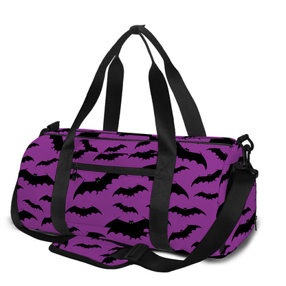 Purple And Black Halloween Bat Print Gym Bag