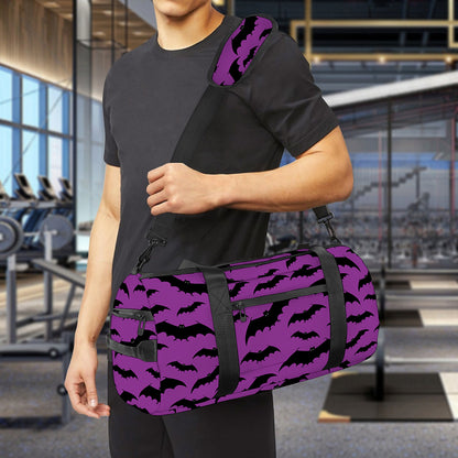 Purple And Black Halloween Bat Print Gym Bag