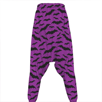 Purple And Black Halloween Bat Print Hammer Pants