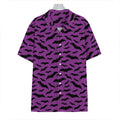 Purple And Black Halloween Bat Print Hawaiian Shirt