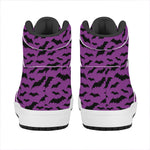 Purple And Black Halloween Bat Print High Top Leather Sneakers