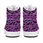 Purple And Black Halloween Bat Print High Top Leather Sneakers