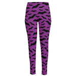 Purple And Black Halloween Bat Print High-Waisted Pocket Leggings