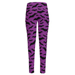 Purple And Black Halloween Bat Print High-Waisted Pocket Leggings