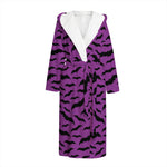 Purple And Black Halloween Bat Print Hooded Bathrobe