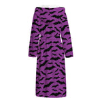 Purple And Black Halloween Bat Print Hooded Bathrobe
