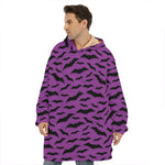 Purple And Black Halloween Bat Print Hoodie Blanket