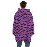 Purple And Black Halloween Bat Print Hoodie Blanket