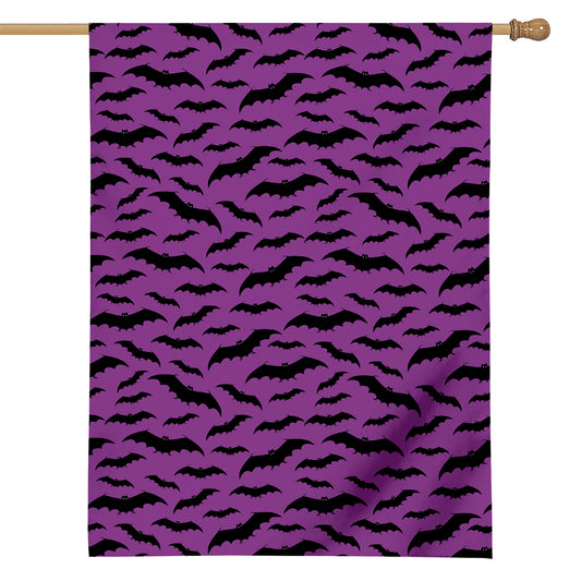 Purple And Black Halloween Bat Print House Flag