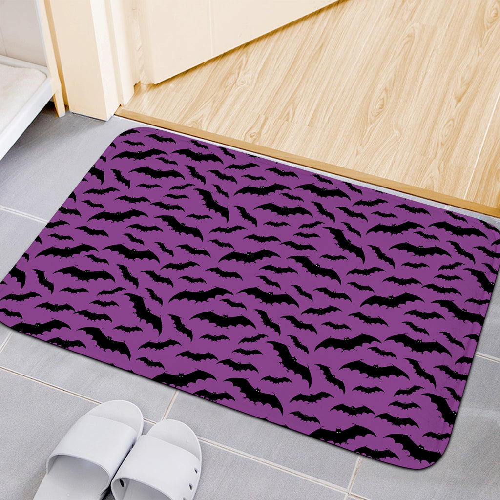 Purple And Black Halloween Bat Print Indoor Door Mat