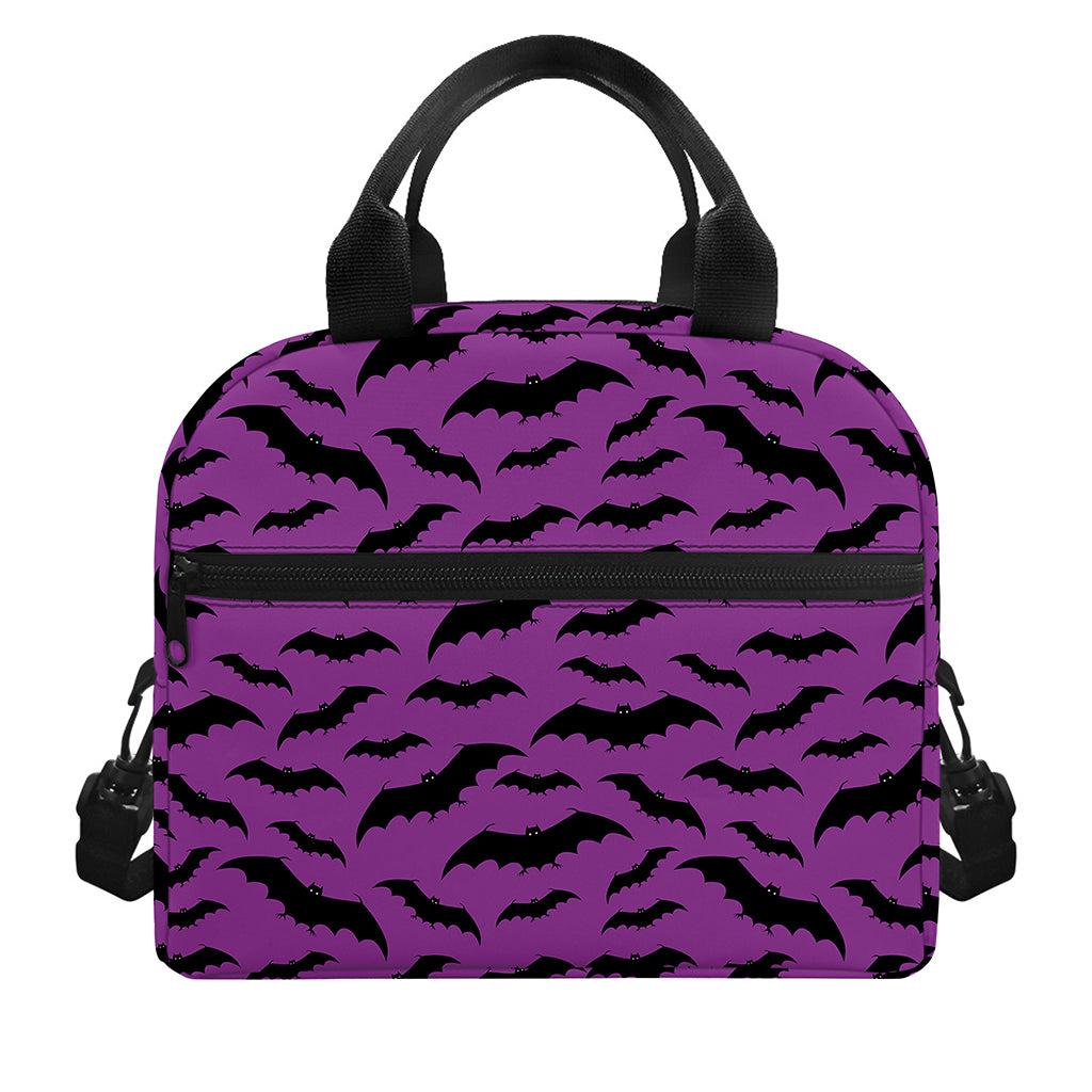 Purple And Black Halloween Bat Print Insulated Lunch Bag