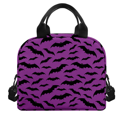 Purple And Black Halloween Bat Print Insulated Lunch Bag