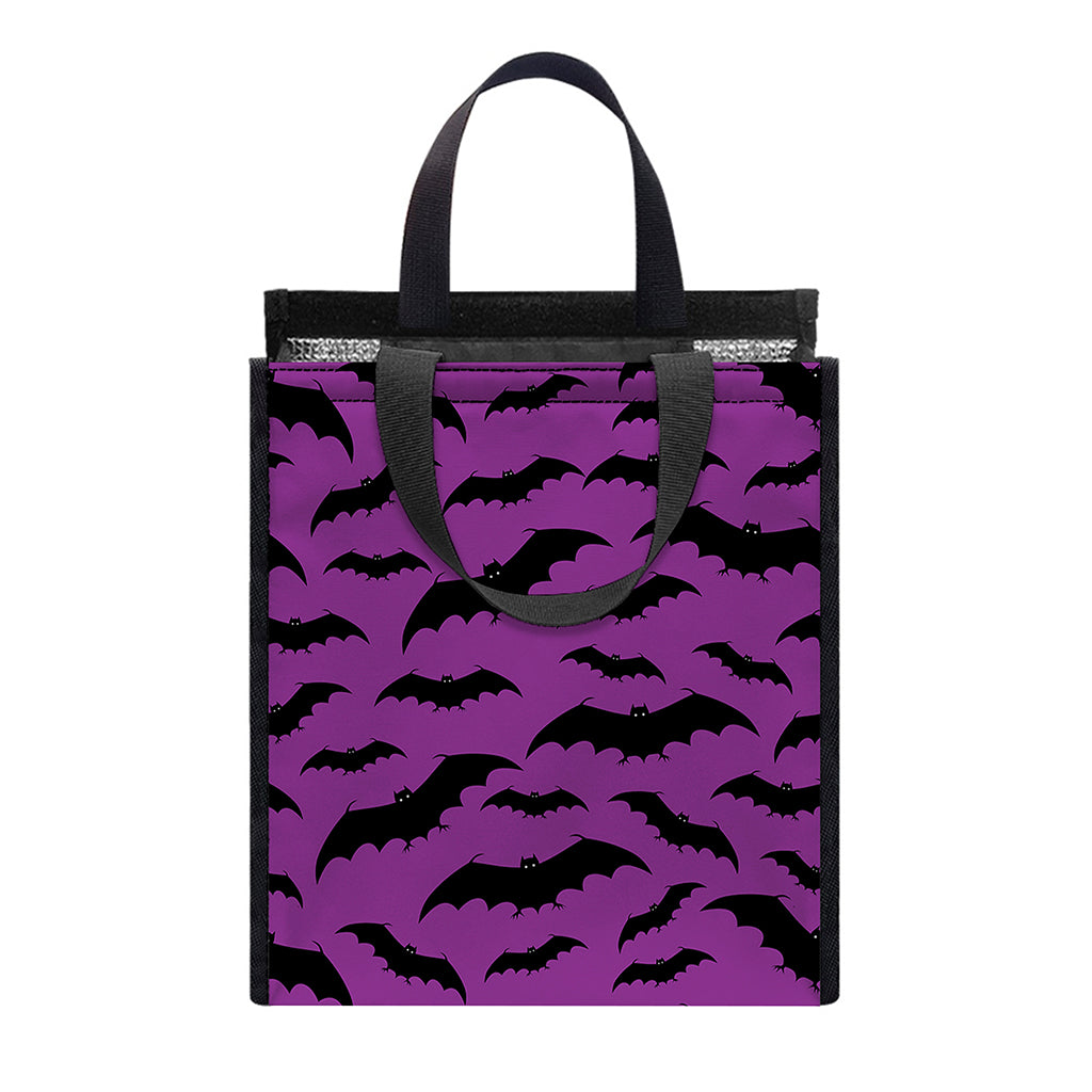 Purple And Black Halloween Bat Print Insulated Lunch Tote