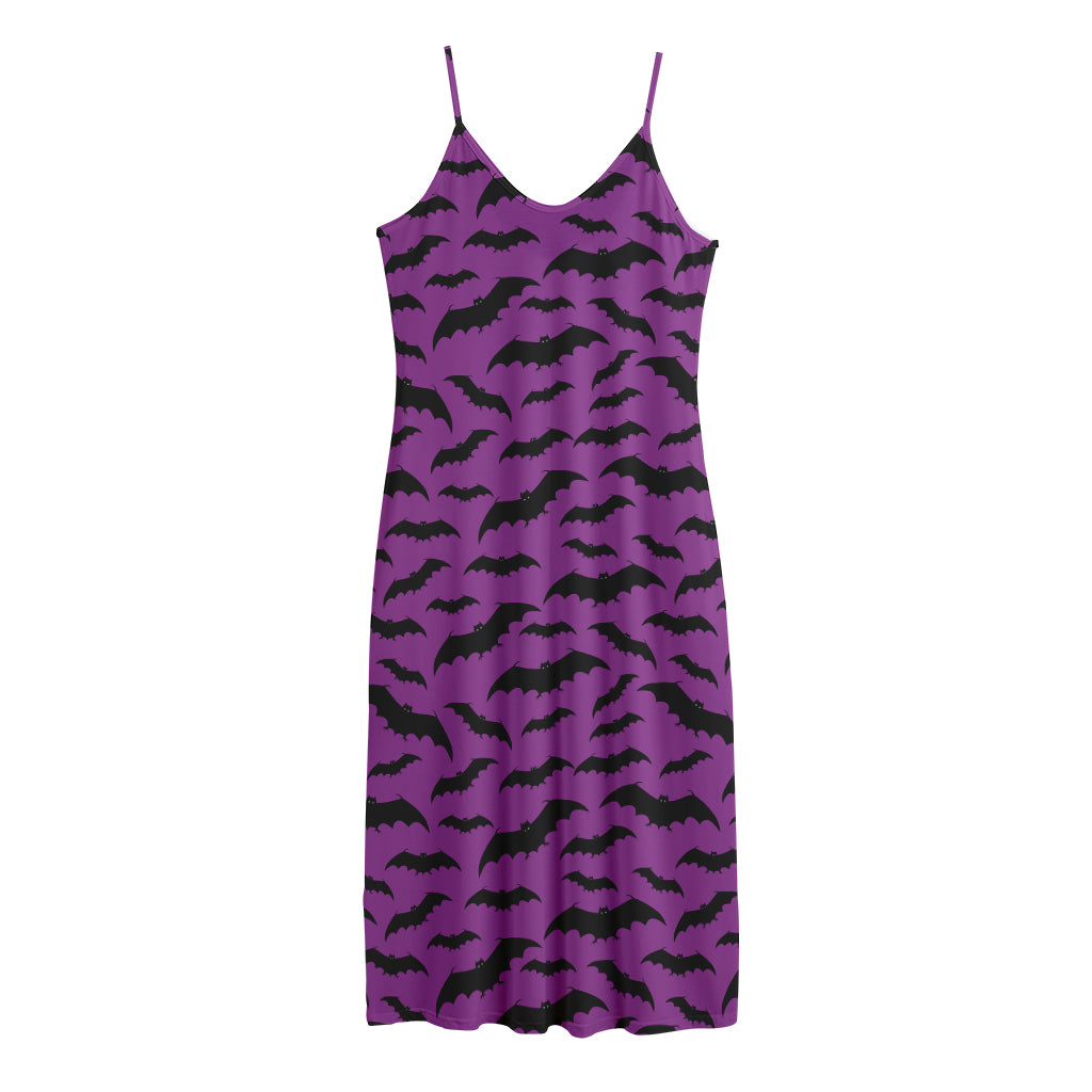 Purple And Black Halloween Bat Print Jersey Midi Cami Dress