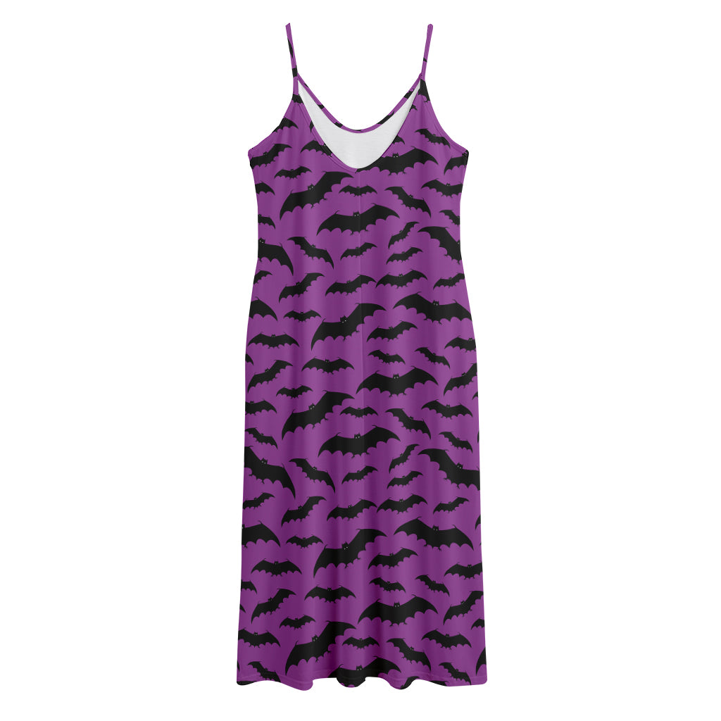 Purple And Black Halloween Bat Print Jersey Midi Cami Dress