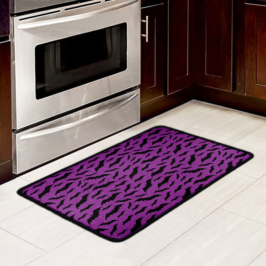 Purple And Black Halloween Bat Print Kitchen Mat