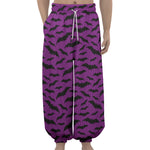 Purple And Black Halloween Bat Print Lantern Pants