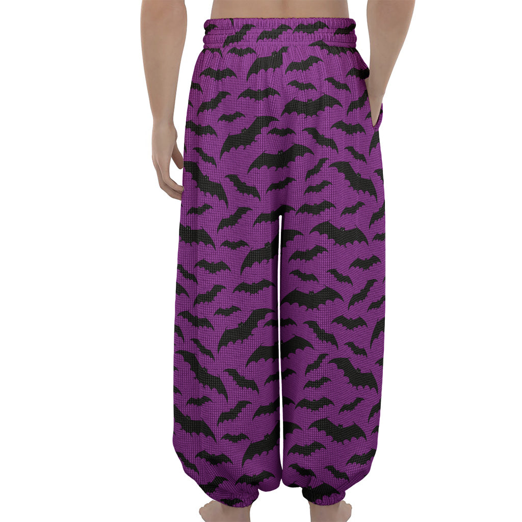 Purple And Black Halloween Bat Print Lantern Pants