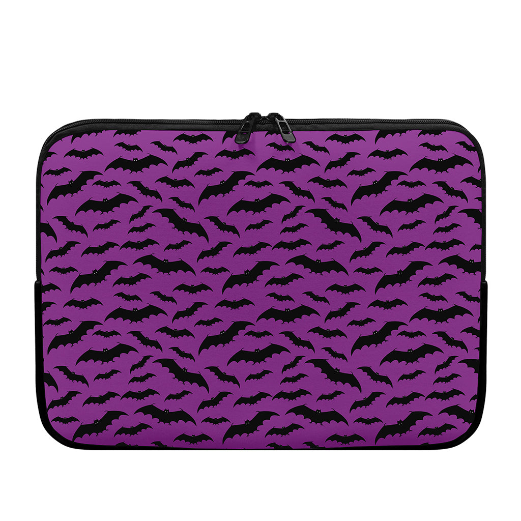 Purple And Black Halloween Bat Print Laptop Sleeve
