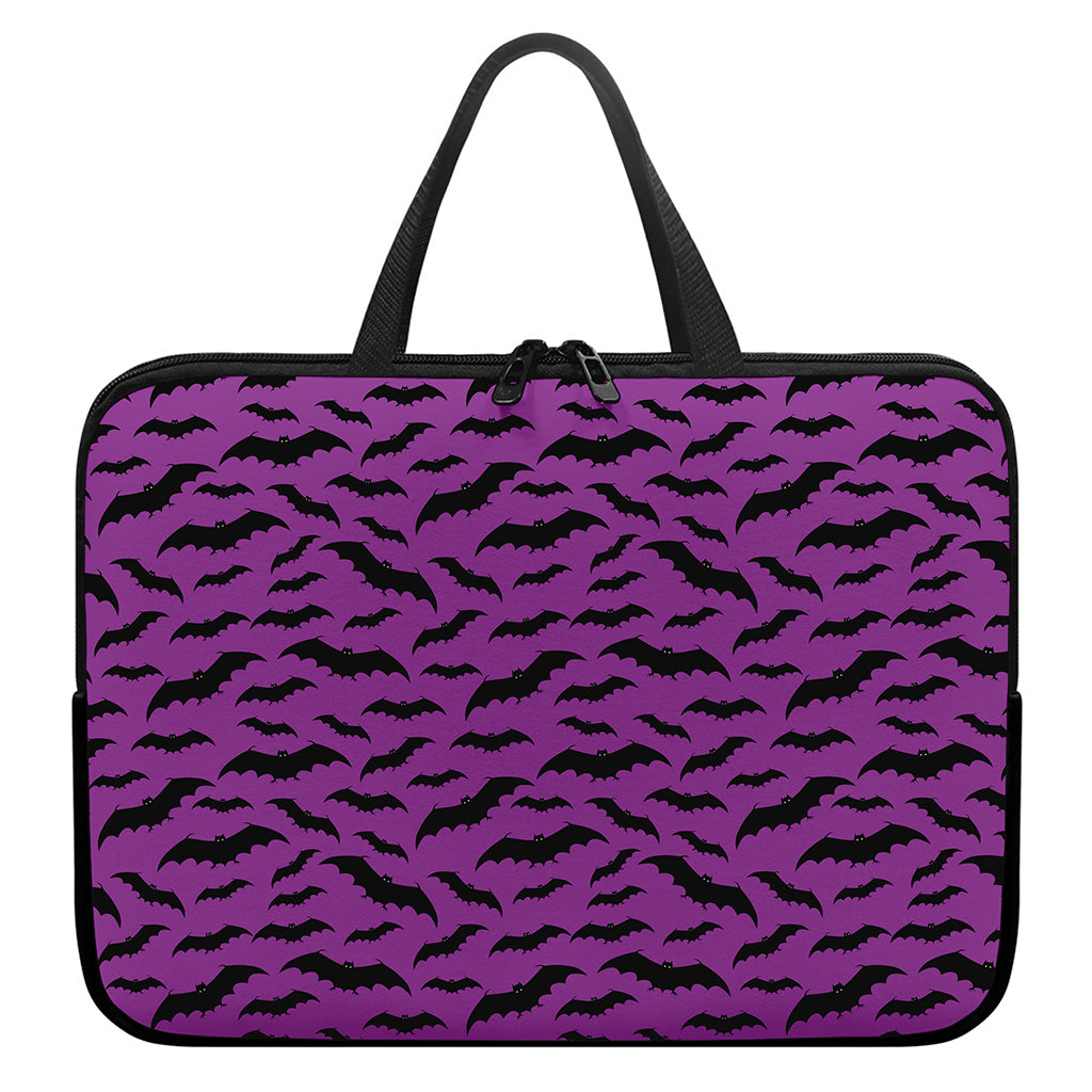 Purple And Black Halloween Bat Print Laptop Sleeve With Handle