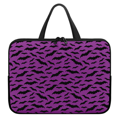Purple And Black Halloween Bat Print Laptop Sleeve With Handle