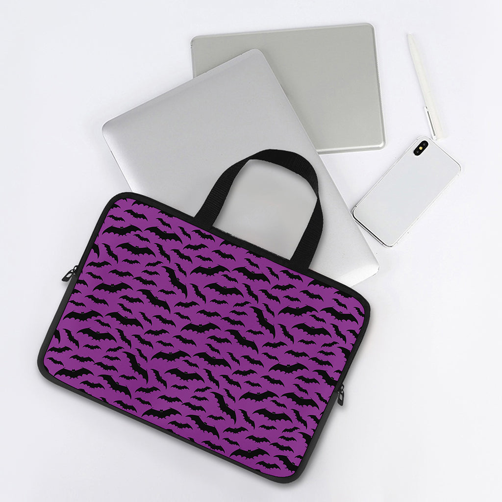 Purple And Black Halloween Bat Print Laptop Sleeve With Handle