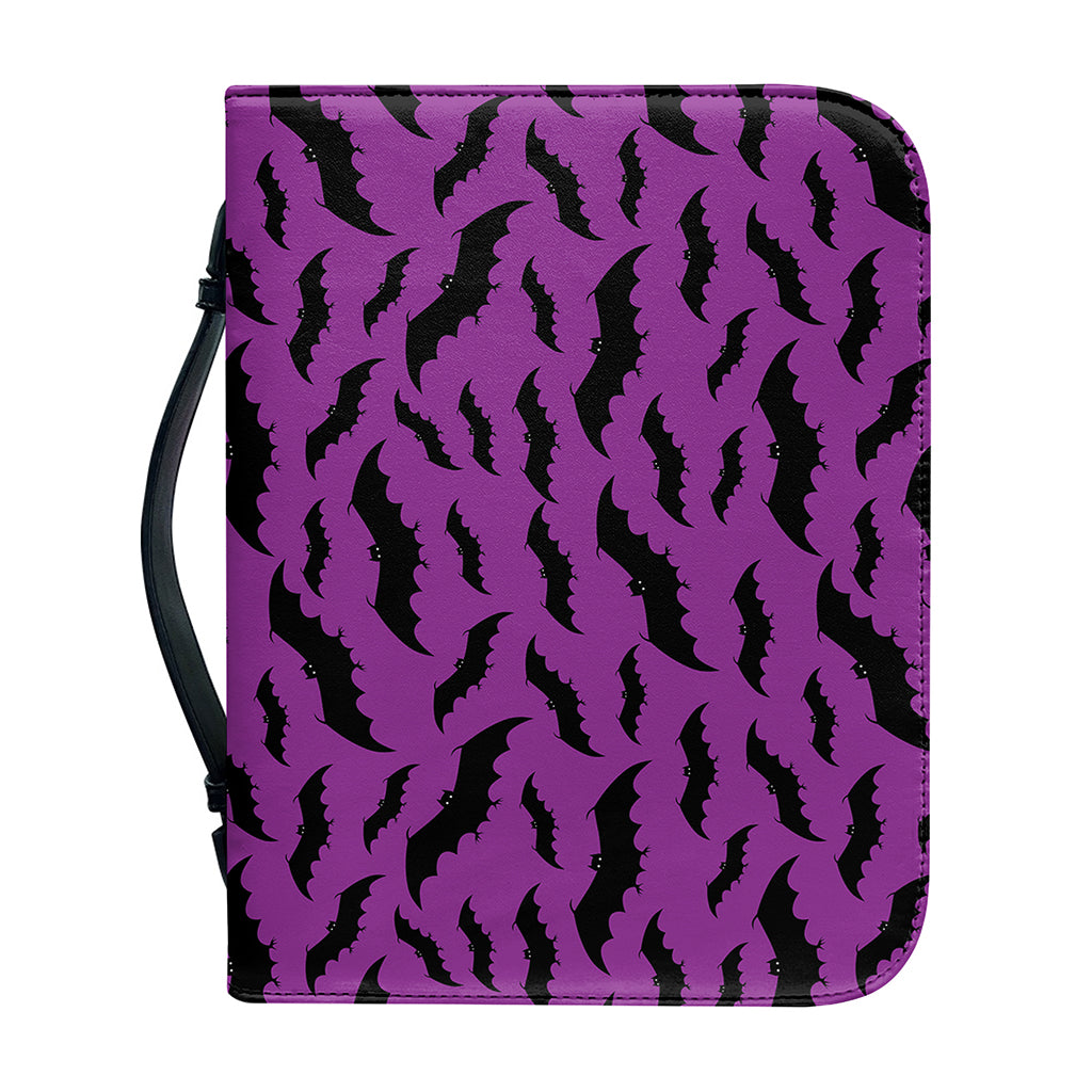 Purple And Black Halloween Bat Print Leather Bible Cover