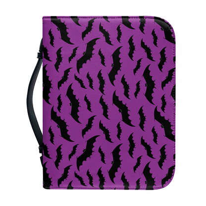 Purple And Black Halloween Bat Print Leather Bible Cover