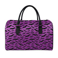 Purple And Black Halloween Bat Print Leather Duffel Bag