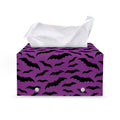 Purple And Black Halloween Bat Print Leather Tissue Box Cover