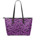 Purple And Black Halloween Bat Print Leather Tote Bag With Zipper