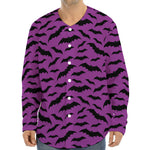 Purple And Black Halloween Bat Print Long Sleeve Baseball Jersey