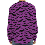 Purple And Black Halloween Bat Print Long Sleeve Baseball Jersey