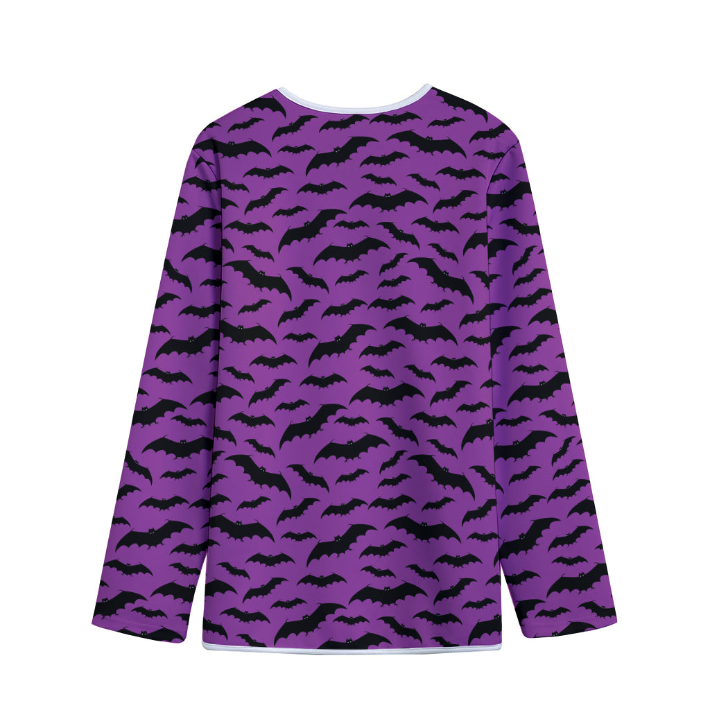 Purple And Black Halloween Bat Print Long Sleeve Short Coat