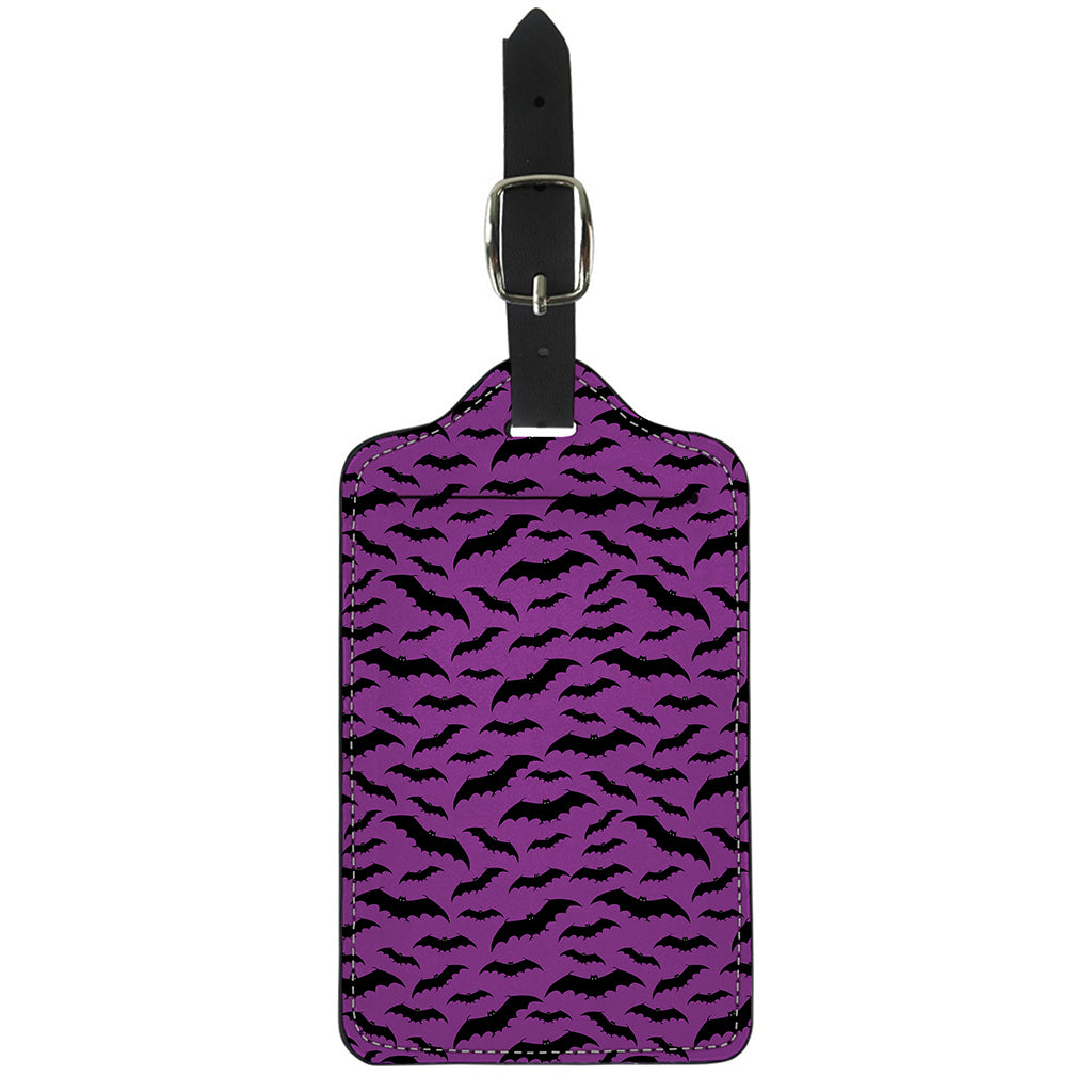 Purple And Black Halloween Bat Print Luggage Tag