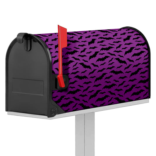 Purple And Black Halloween Bat Print Mailbox Cover